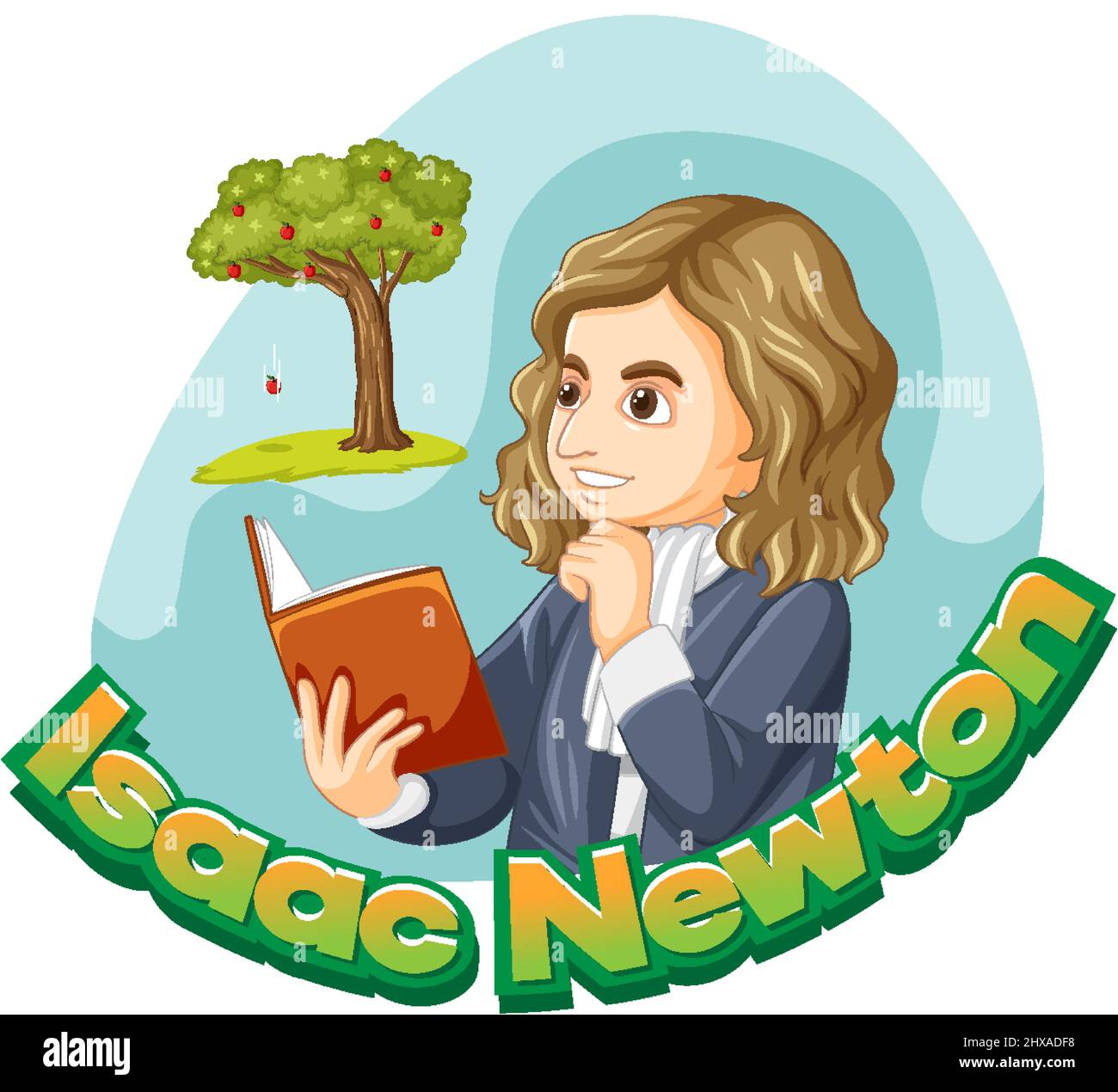 Ritratto di Isaac Newton in illustrazione stile cartoon Illustrazione Vettoriale