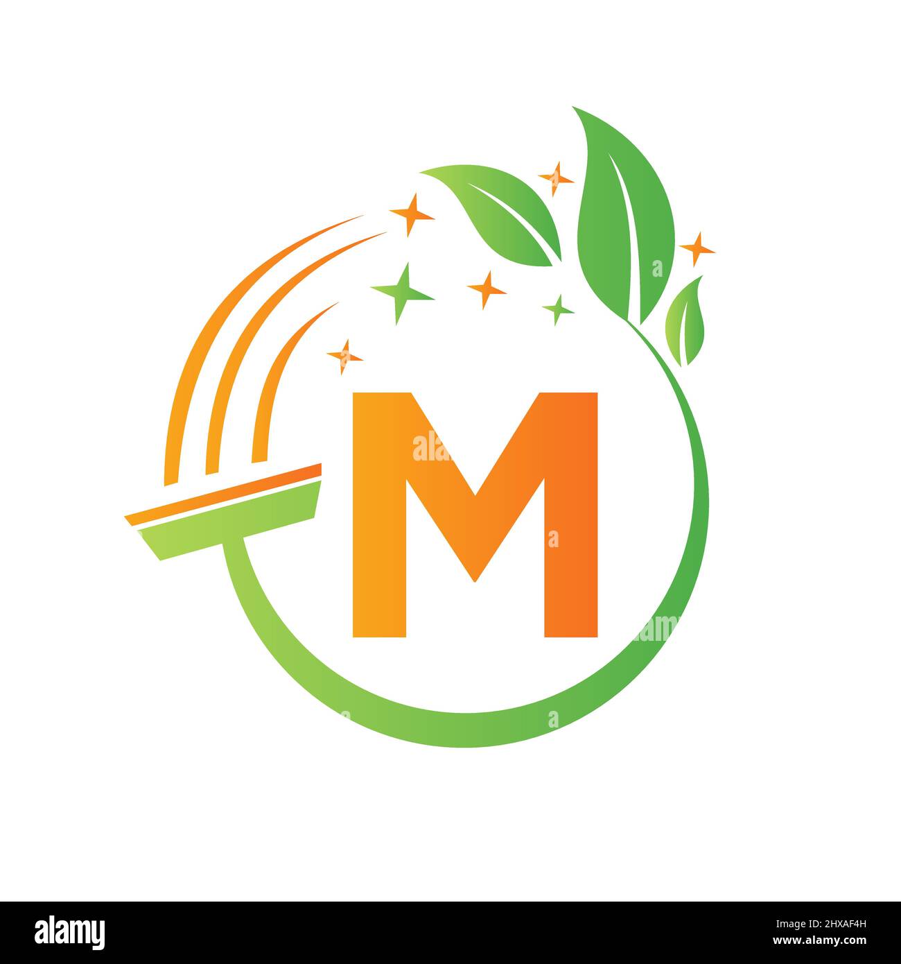 Servizio di pulizia, logo donna Maid sulla lettera M. Clean House Sign, modello di logo fresco e pulito con M Letter Vector Illustrazione Vettoriale