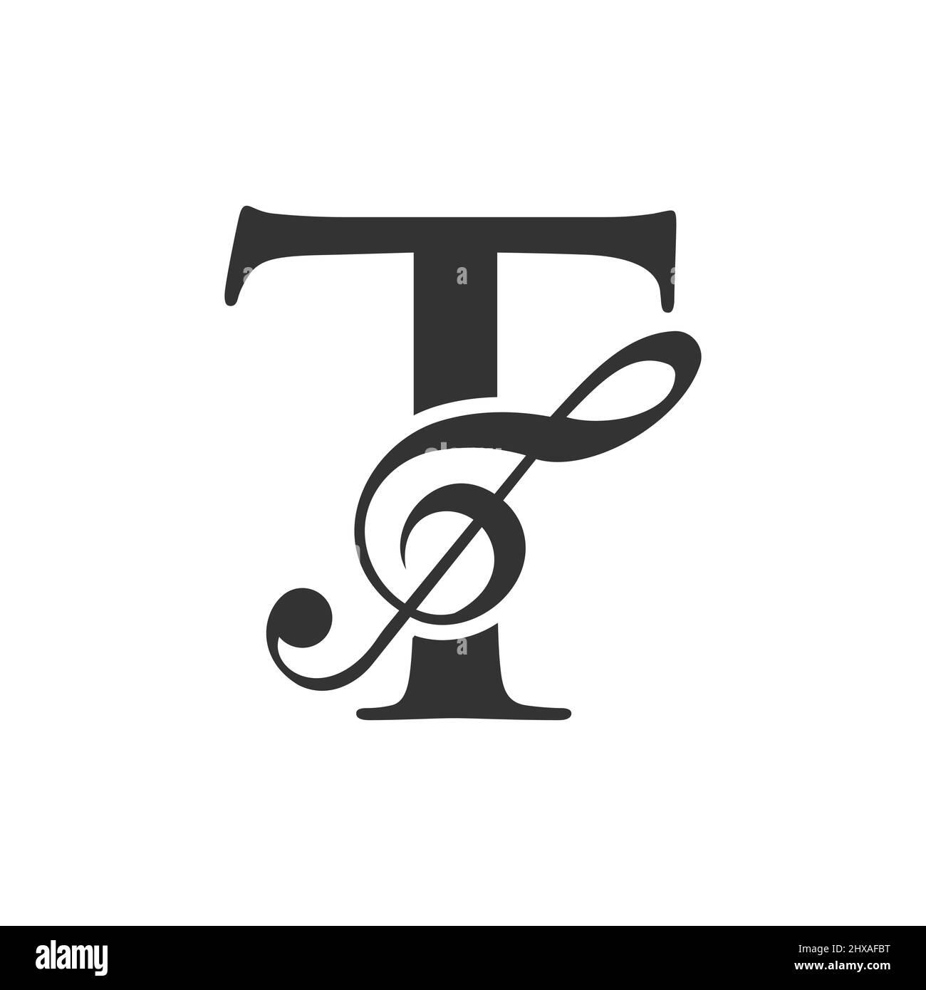 Logo musicale sul concetto lettera T. T Music Note Sign, Sound Music Melody Template Illustrazione Vettoriale