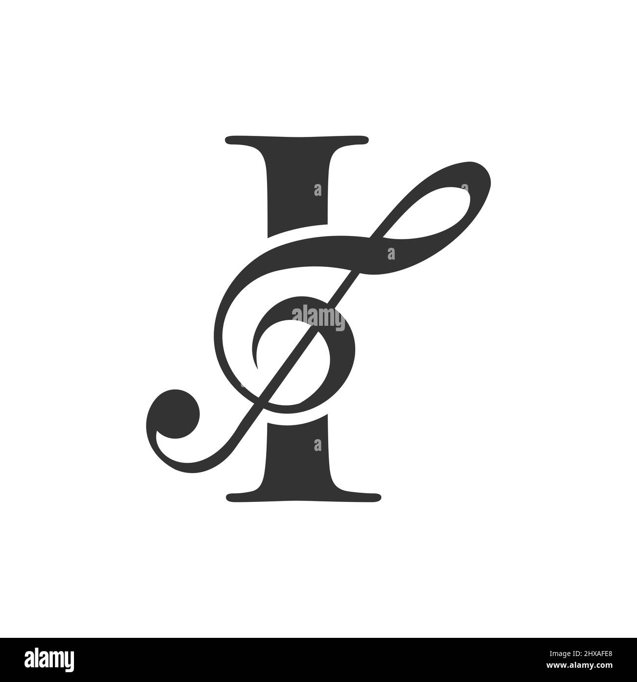 Logo musicale sul concetto lettera I. I Firma Nota musicale, modello melodia musicale Illustrazione Vettoriale