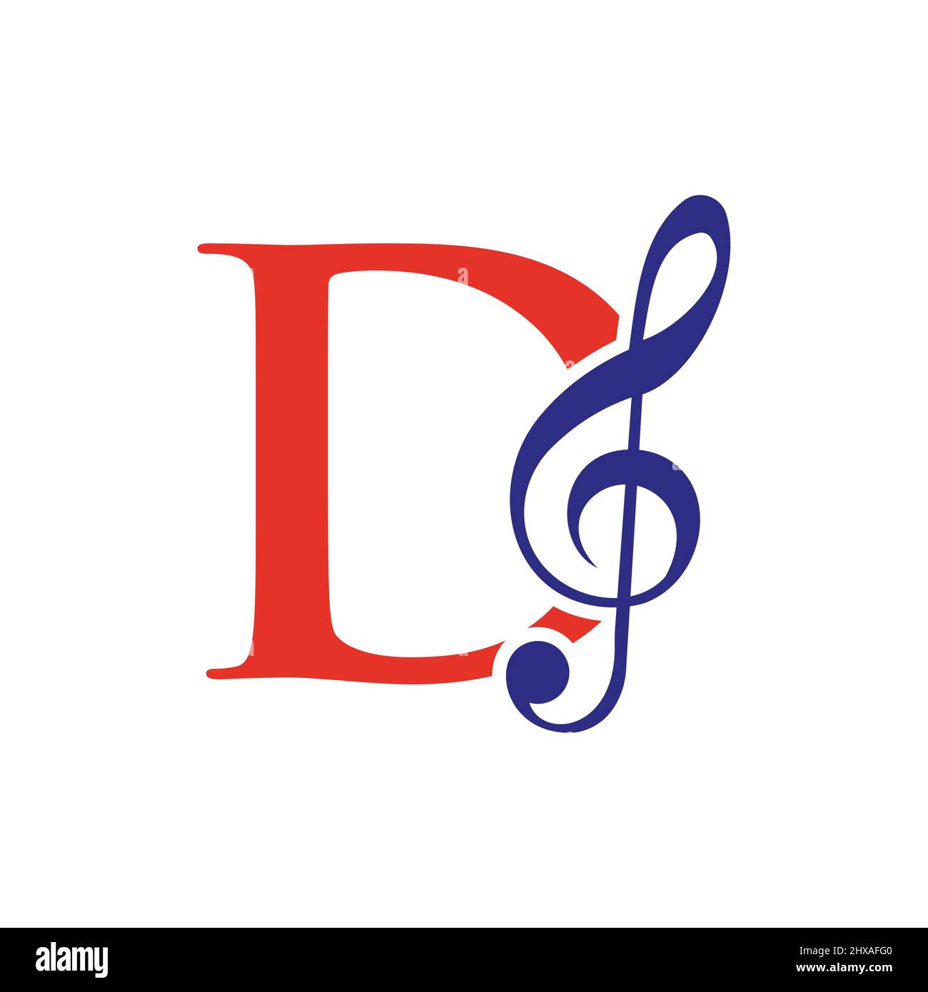 Logo musicale sulla lettera D. D Music Note Sign, Sound Music Melody Template Illustrazione Vettoriale