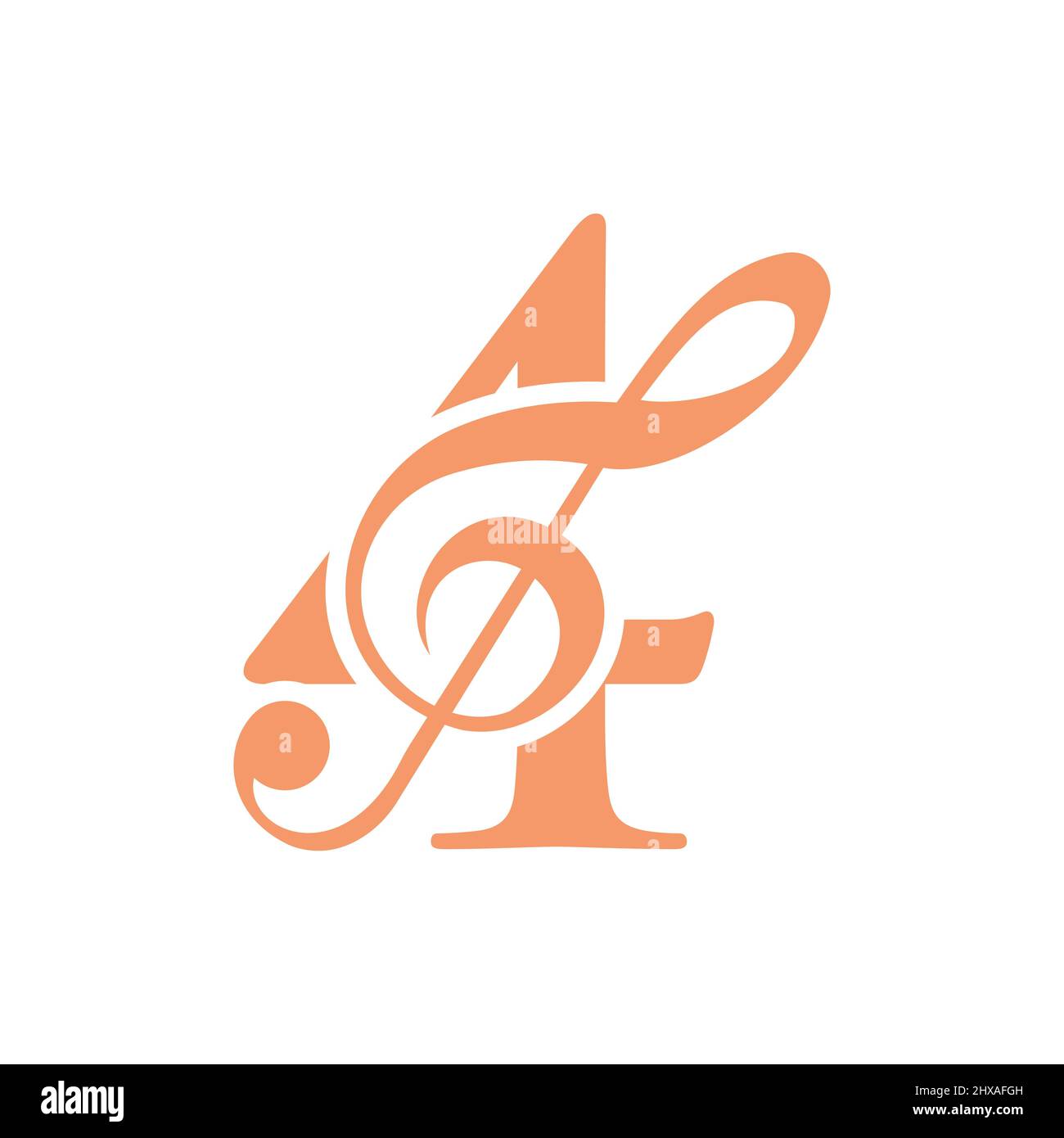 Logo musicale sul concetto Letter 4. 4 cartello con la nota musicale, modello melodia della musica sonora Illustrazione Vettoriale