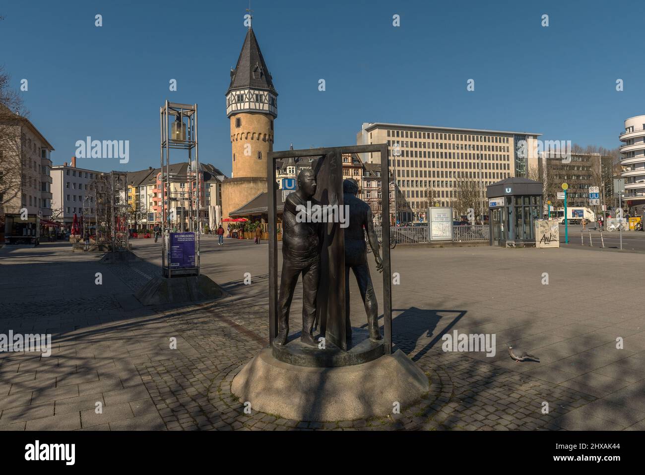 Ex torre di avvistamento Bockenheimer Warte, un punto di riferimento di Francoforte. Assia, Germania Foto Stock