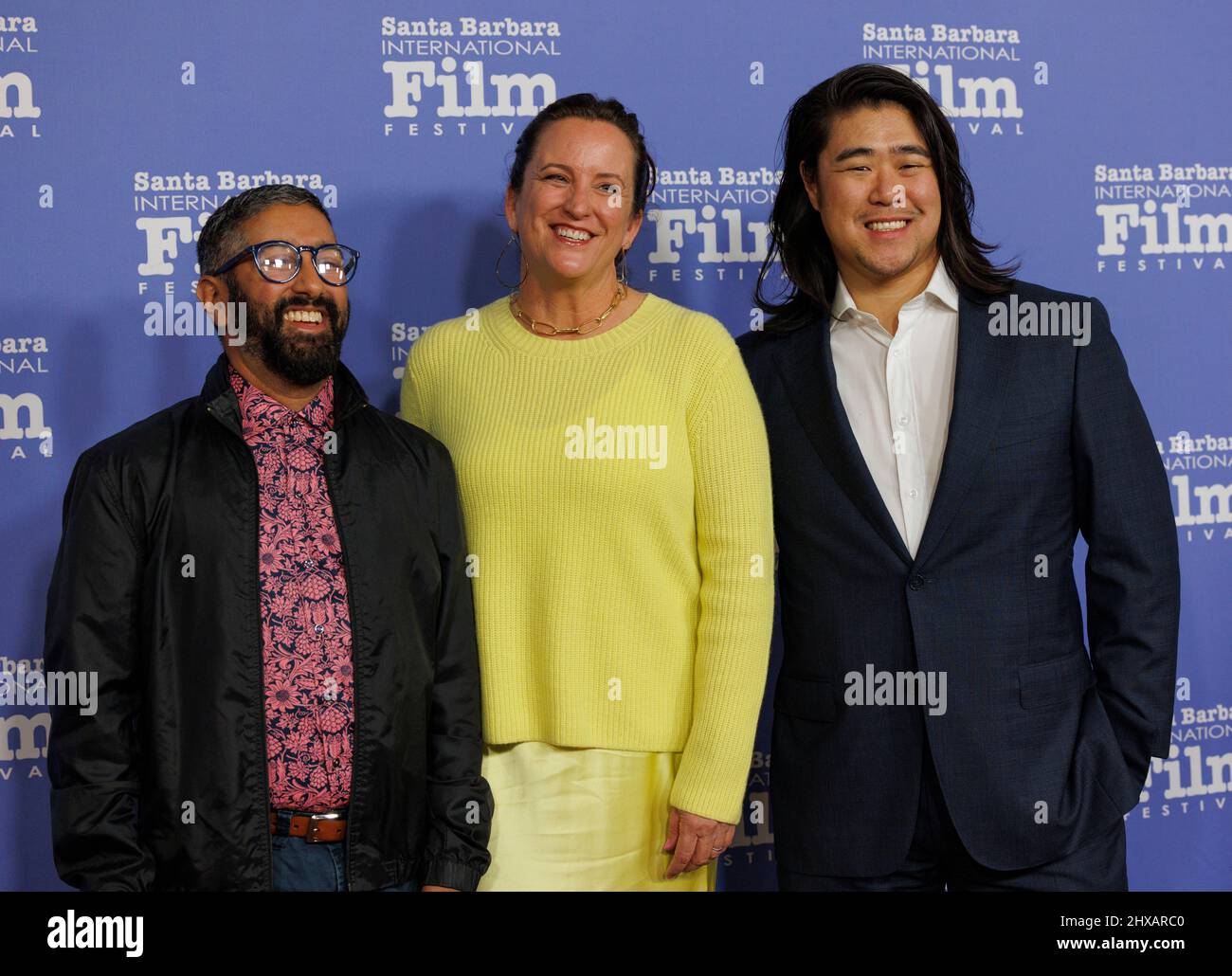 Nabin Laskar, Heather Kessinger, Chevy Chen per il film 'Nasima' sul tappeto rosso al Festival Internazionale del Film di Santa Barbara 37th Foto Stock