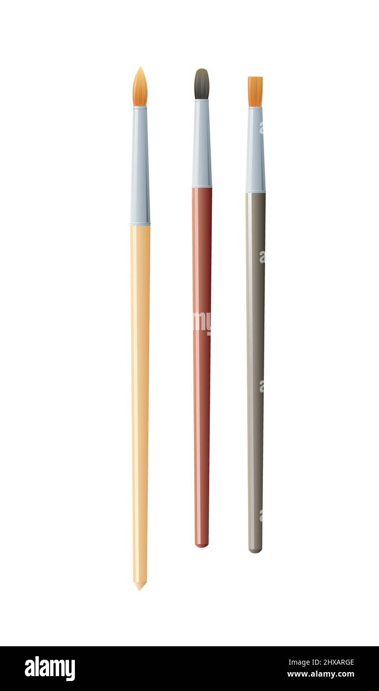 Set di spazzole di diversa morbidezza. Stile cartoon. Oggetto isolato su sfondo bianco. Vettore. Illustrazione Vettoriale
