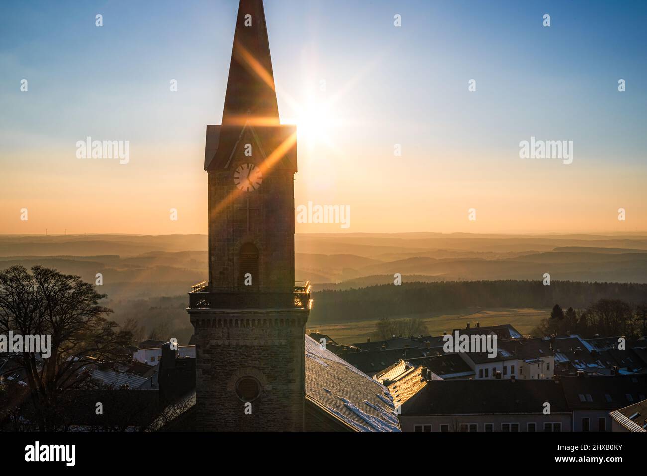 Inverno a Schöneck, Blick vom Alten Söll (Stadtfelsen) Foto Stock