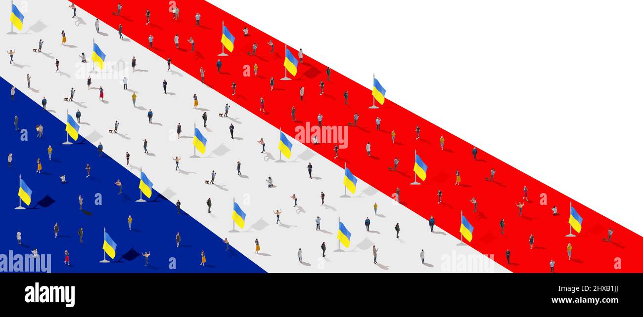 La gente della Francia si riunisce per dare sostegno all'Ucraina. Collage. Aiuto e sostegno ai rifugiati Foto Stock