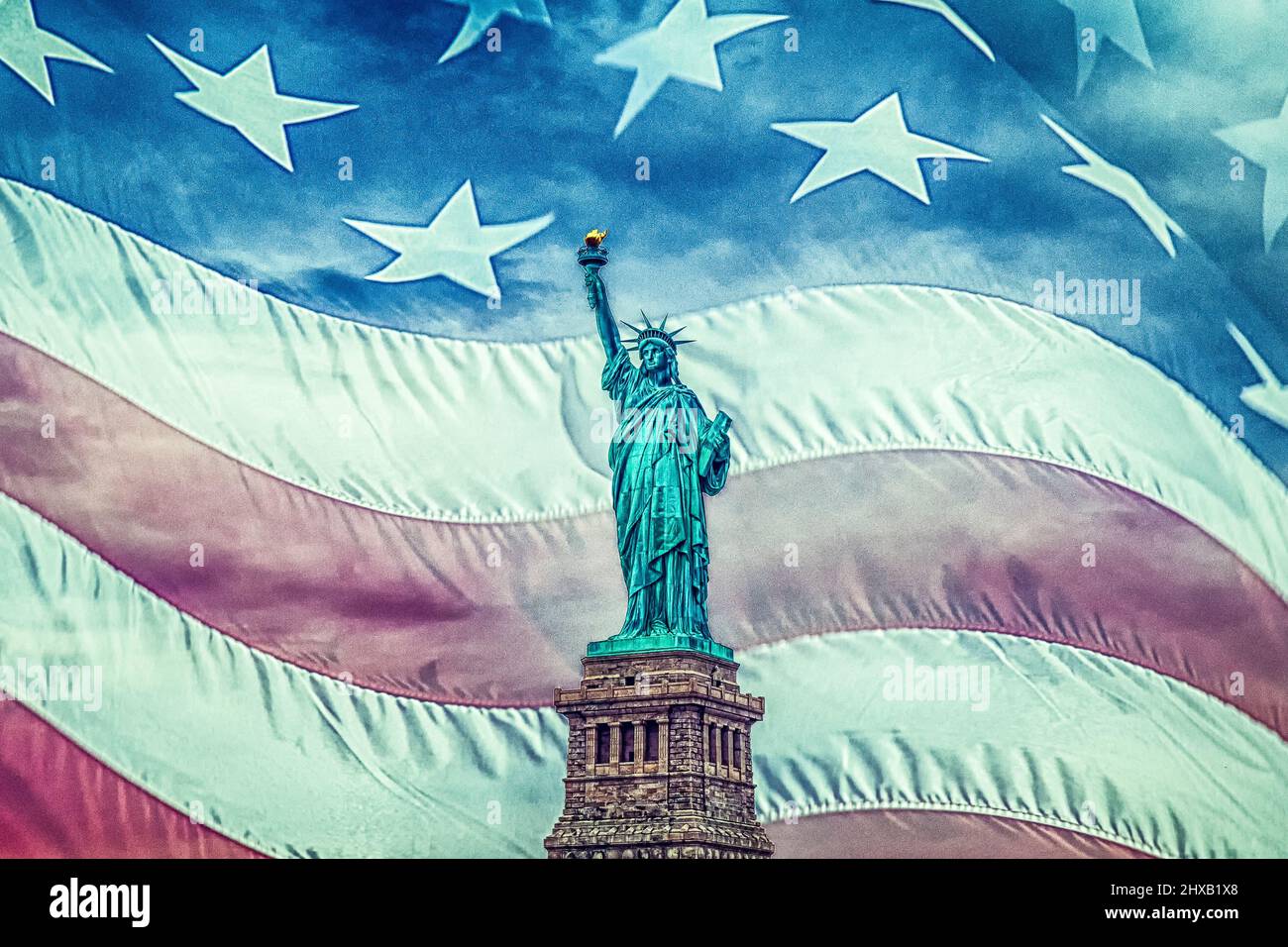 Miss America - Bandiera americana - USA - Statua della libertà - American Dream - Freiheitsstatuaria - Amerikanischer Traum - Wahrzeichen Foto Stock