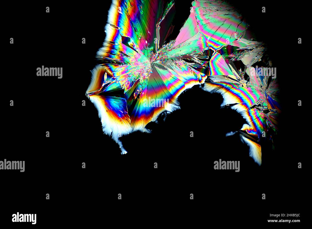 Questo è acido citrico cristallizzato e fotografati con un microscopio. Foto Stock