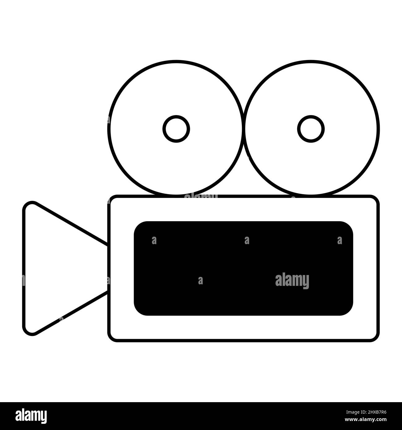 Icona della videocamera per film, per le riprese, telecamera per film retrò con bobine di nastro Illustrazione Vettoriale