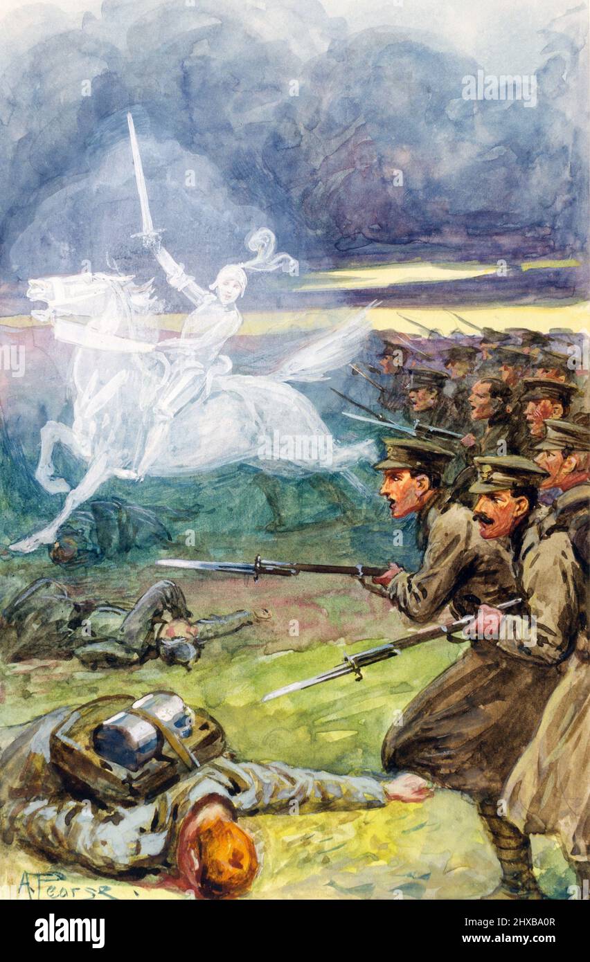 St George guida gli inglesi di Alfred Pearse (1855–1933) illustrazione di matita e acquerello di un santo George fantasma, 1914 Foto Stock