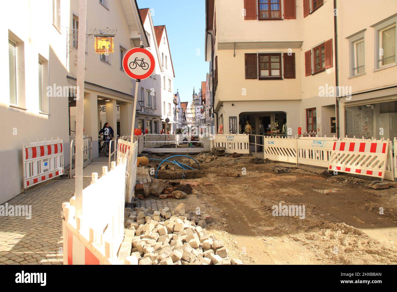 Cantiere di costruzione stradale a Bad Waldsee nel Allgäu Foto Stock