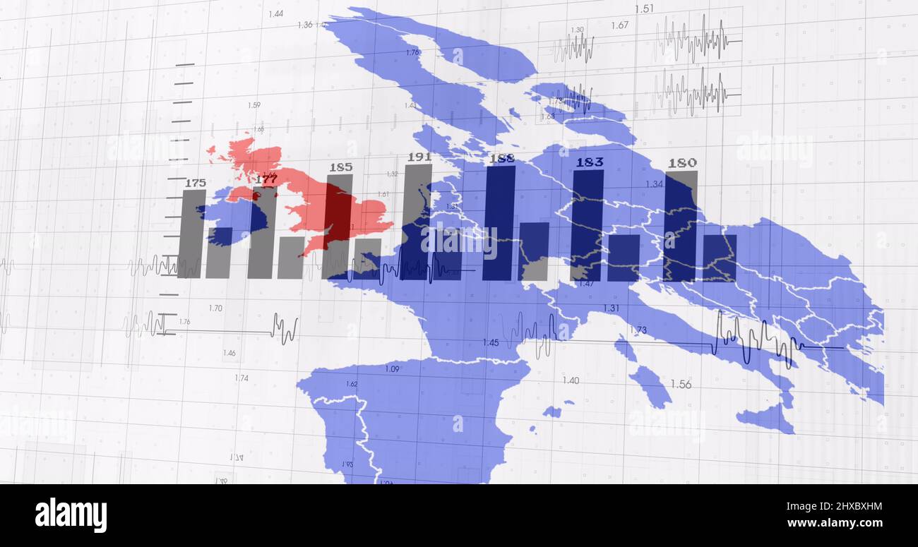 Immagine dell'elaborazione dei dati sulla mappa del mondo Foto Stock