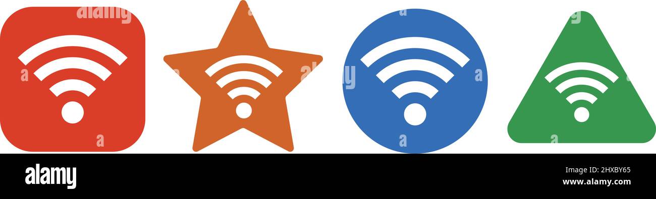 Icone Wi-Fi in varie forme. Sono colorate. Vettore modificabile. Illustrazione Vettoriale