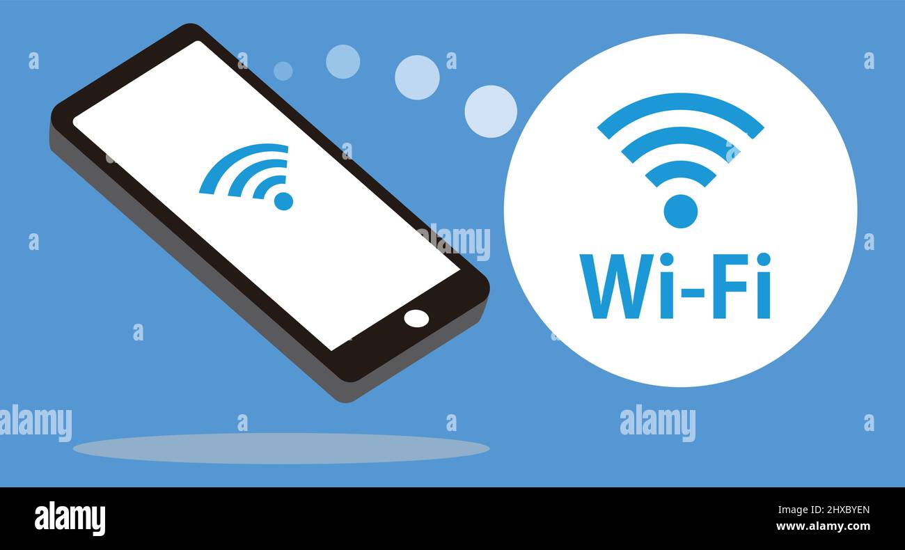 Icona smartphone e WiFi. Sfondo blu. Vettore modificabile. Illustrazione Vettoriale