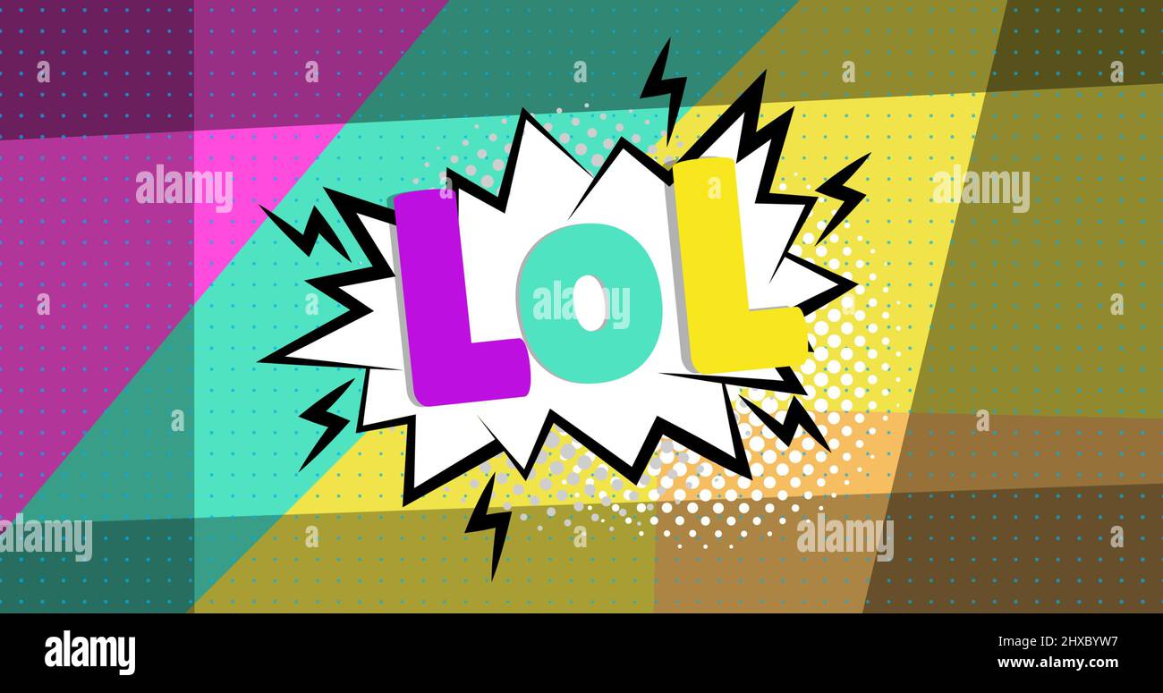 Immagine composita digitale del testo lol su fumetto su sfondo multicolore Foto Stock