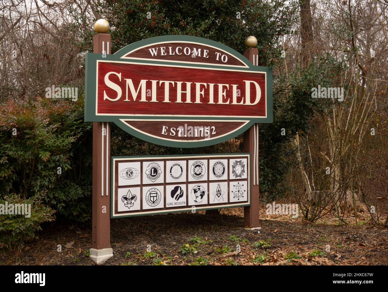 Benvenuto a Smithfield Virginia segno est. 1752 Foto Stock