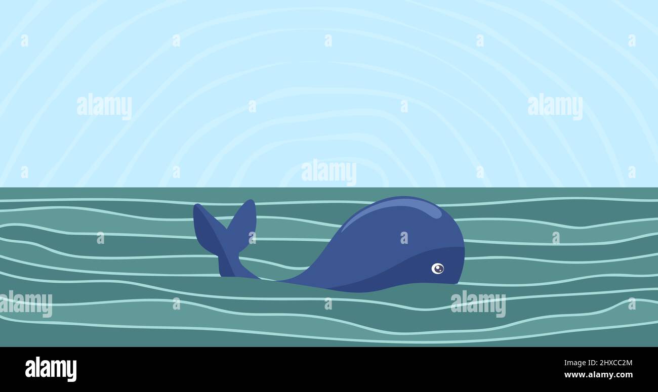 Balena in mare. Adorabile animale mammifero in oceano. Illustrazione Vettoriale