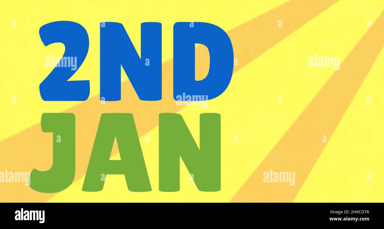 Immagine del testo del 2 gennaio su sfondo giallo Foto Stock