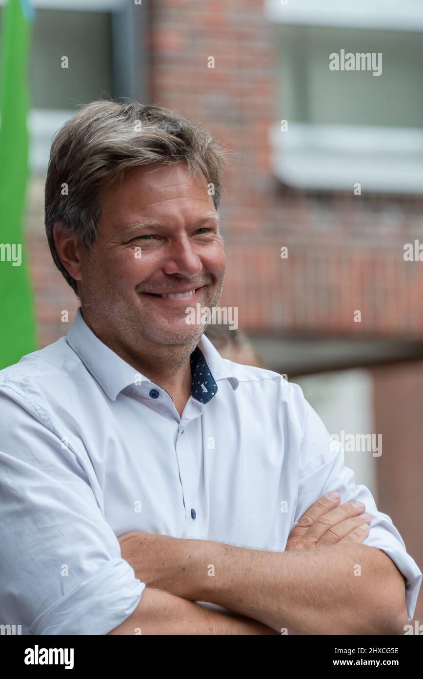 Porträt des Bundes Wirtschaftsministers Dr. Robert Habeck in Kiel bei einer Wahlveranstaltung Foto Stock