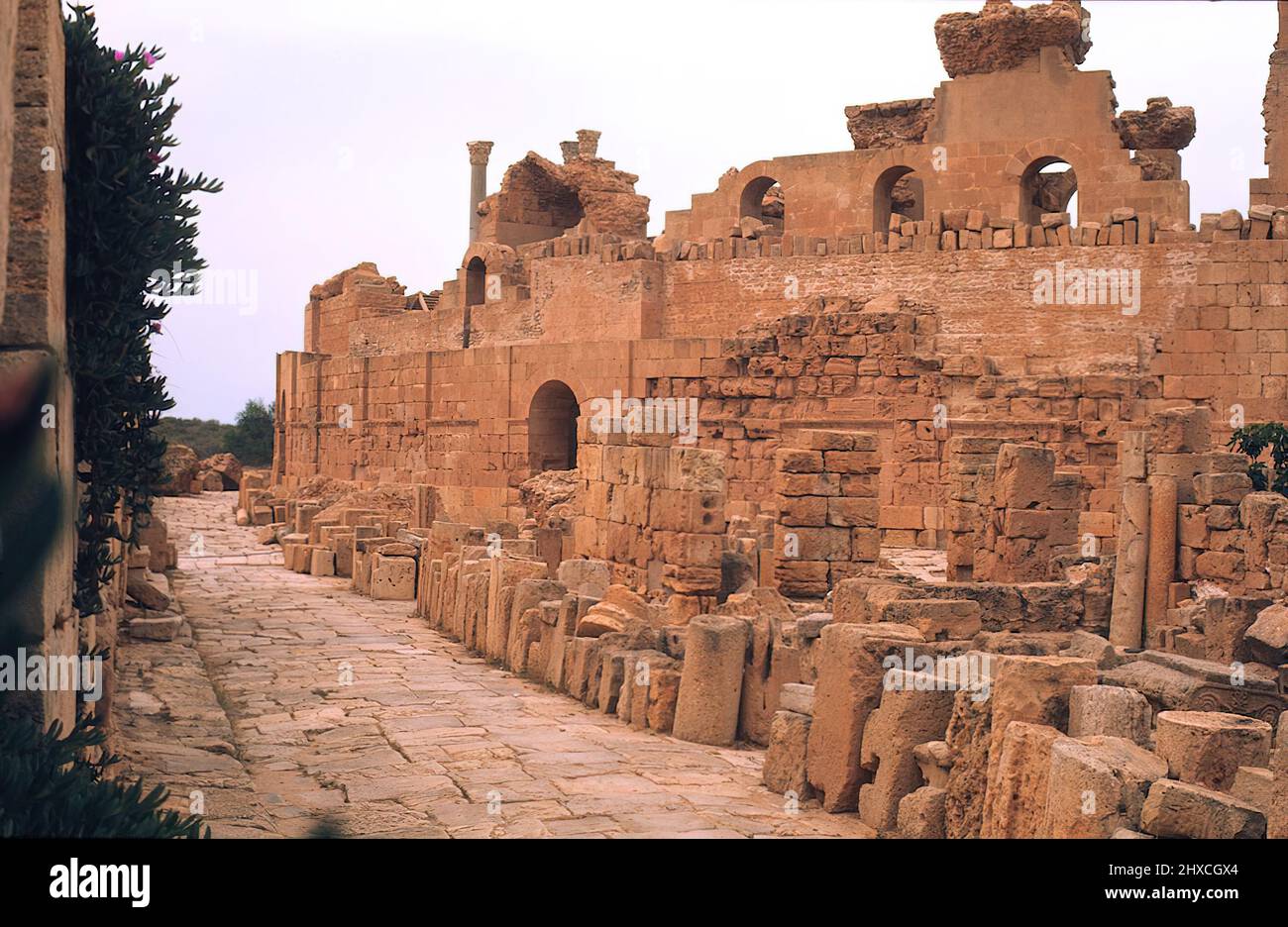 Rovine di Sabratha di epoca romana in Libia Foto Stock