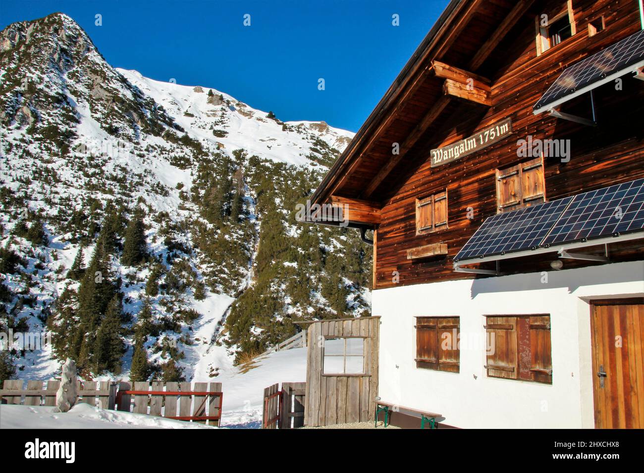 Escursione invernale al Wang Alm in Gaistal, Austria, Tirolo, vacanza, inverno, tempo da sogno Foto Stock