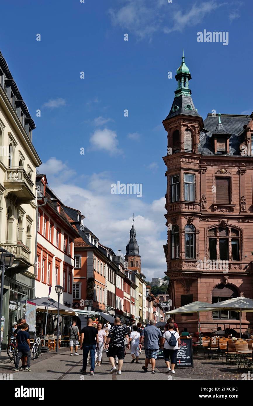 Germania, Baden-Württemberg, Heidelberg, zona pedonale, via principale di Heidelberg, via dello shopping, clienti, passanti, turisti Foto Stock