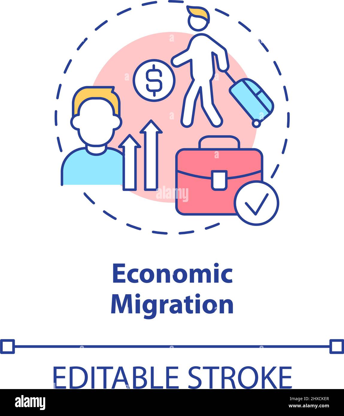 Icona del concetto di migrazione economica Illustrazione Vettoriale