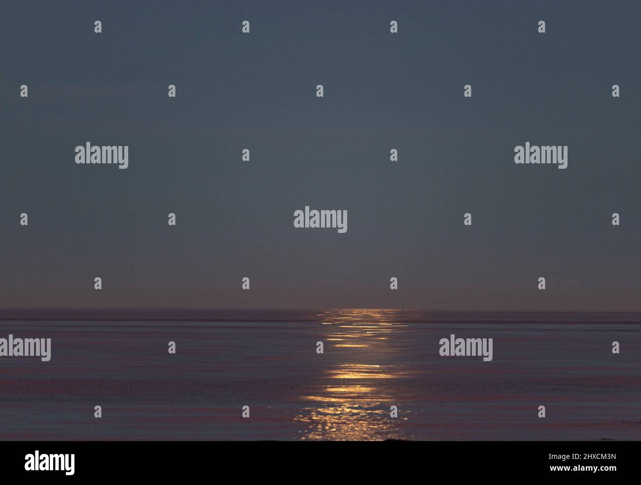 Riflesso della luna in mare calmo, Mar Baltico, Svezia Foto Stock