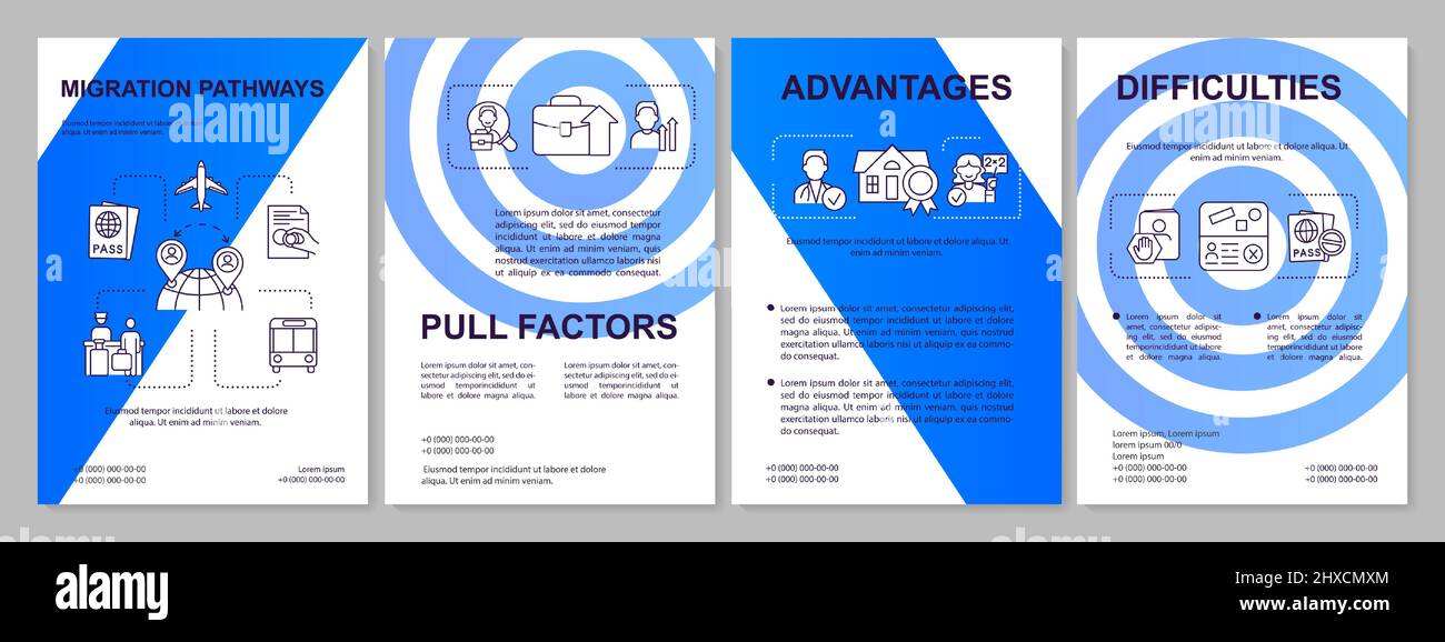 Modello di brochure blu del processo di migrazione Illustrazione Vettoriale