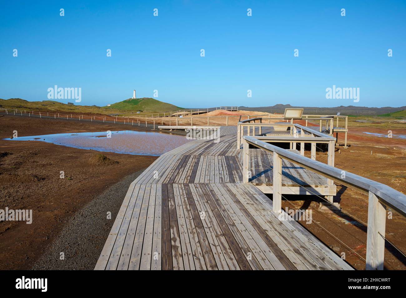 Legno Logs percorso Hot Spring Geotermia Estate Gunnuhver Reykjanes Peninsula SuÃ°urnes Sud-Ovest Islanda Foto Stock