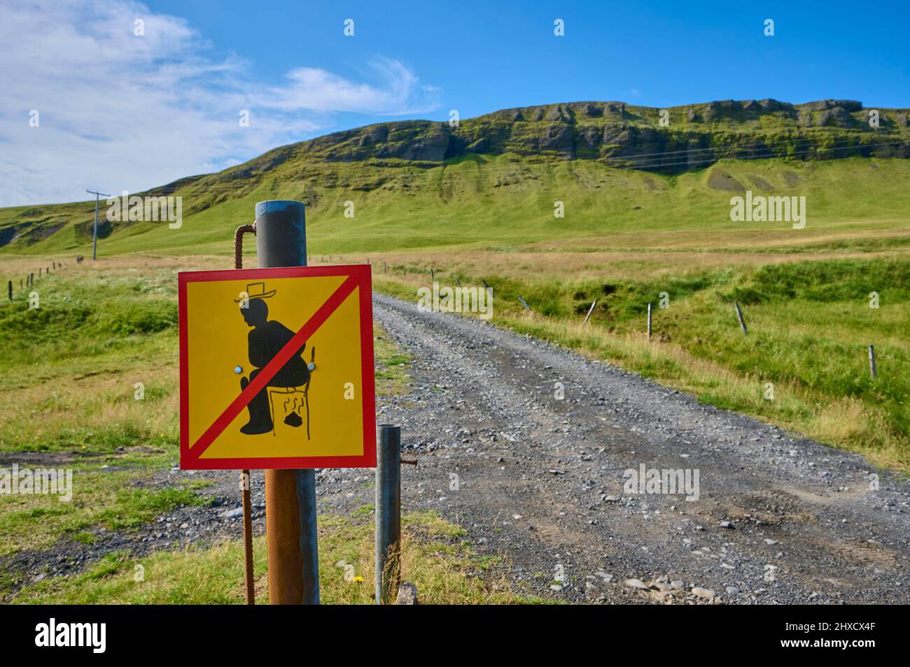 Straße, proibizionismo, segni, Turismo, Fjadrargljufur Canyon, Kirkjubaejarklaustur, SuÃ°urnes, Sudurland, Islanda Foto Stock