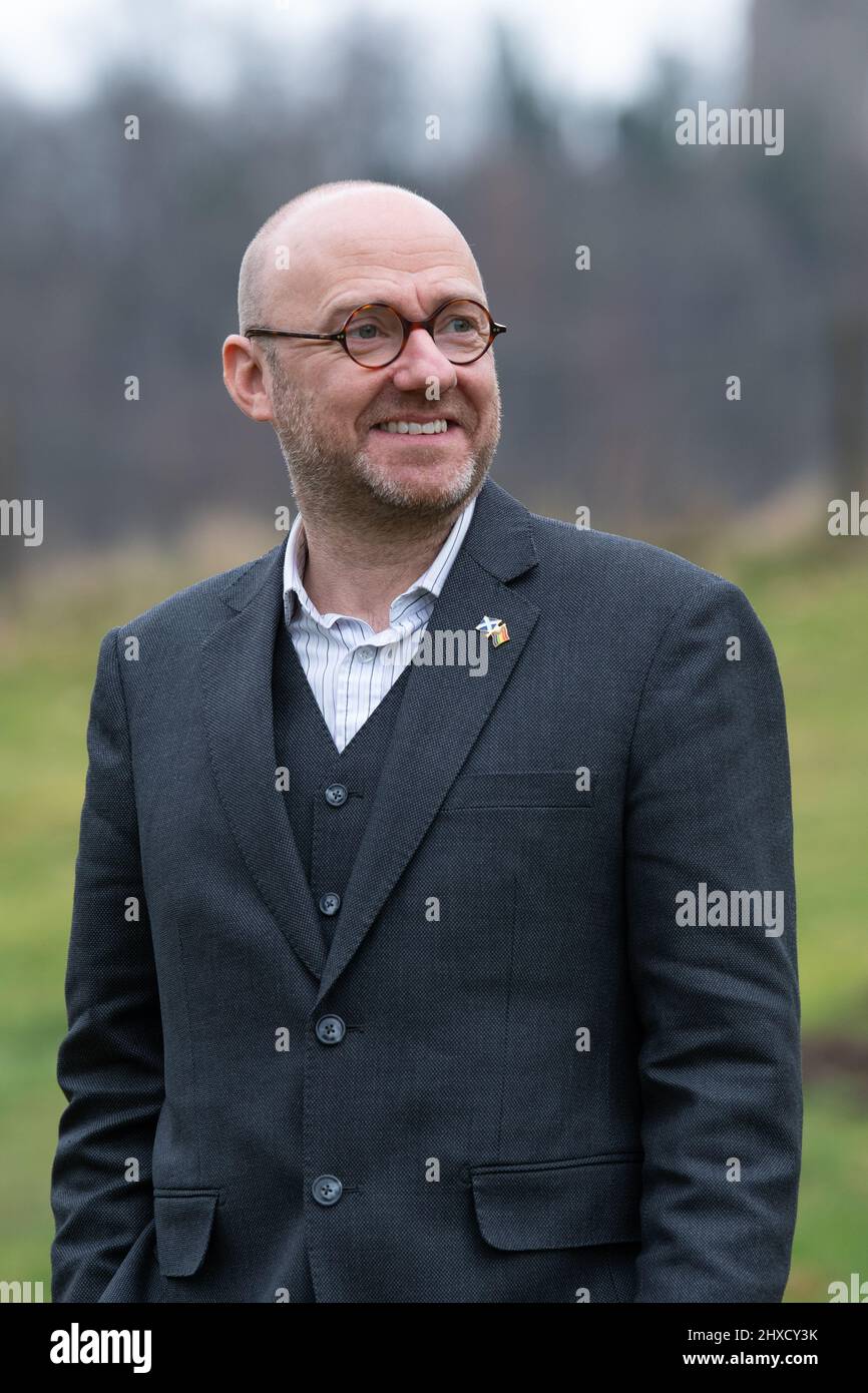 Patrick Harvie msp per Glasgow e leader congiunto dei Verdi scozzesi a Stirling in vista della Conferenza primaverile dei Verdi del 2022 Foto Stock