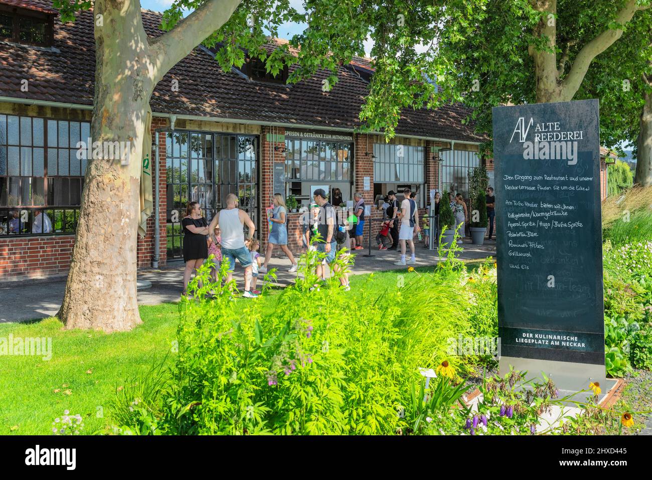 Alte Reederei, sede dell'evento sul Neckar, Buga Grounds, Heilbronn, Baden-Württemberg, Germania Foto Stock