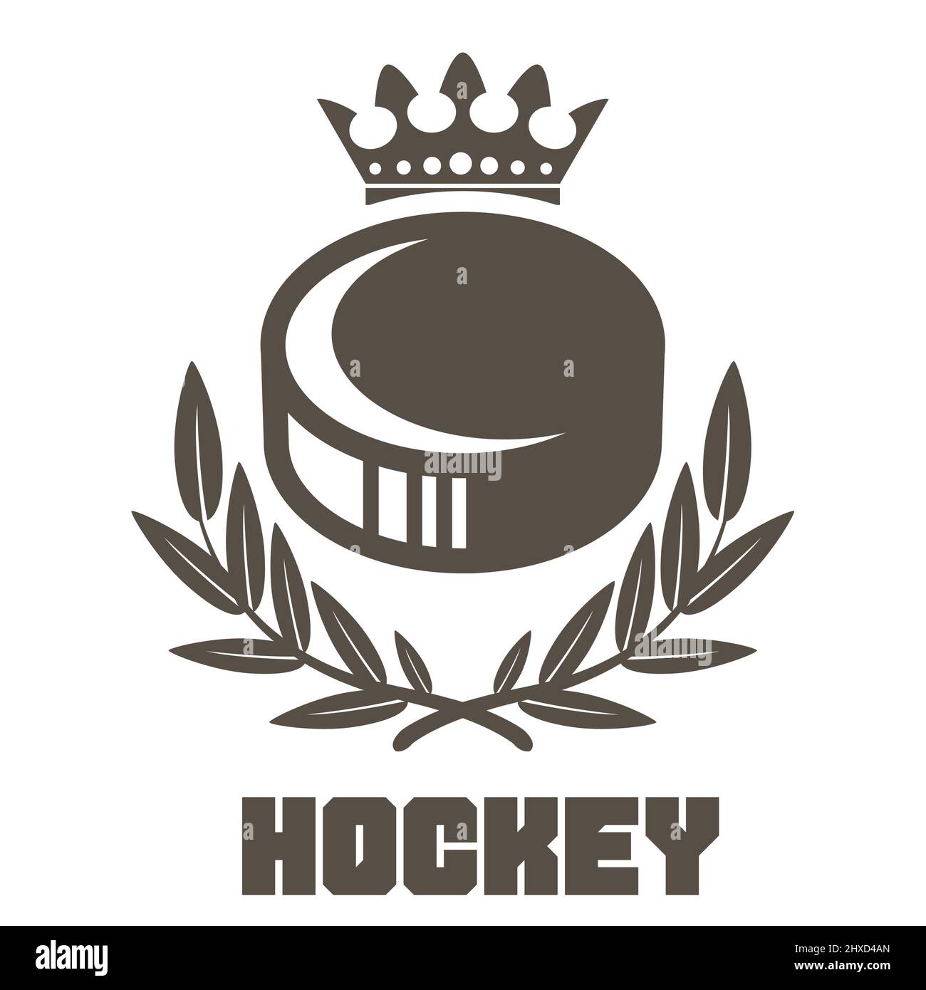 Emblema da hockey su ghiaccio con cigolone e corona d'alloro, logo hockey, vettore Illustrazione Vettoriale