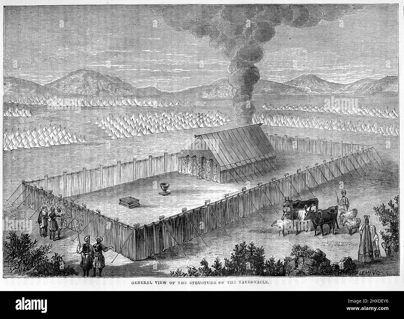 Incisione di una visione generale del Tabernacolo nel deserto Foto Stock