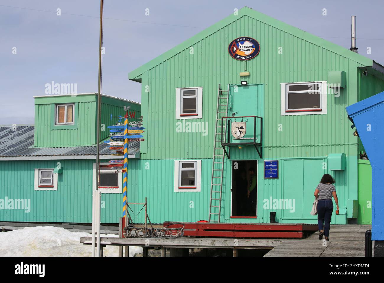 La base di ricerca di Vernadsky è una stazione antartica Ucraina situata sull'isola di Galindez, nelle isole argentine, nella penisola antartica. Foto Stock