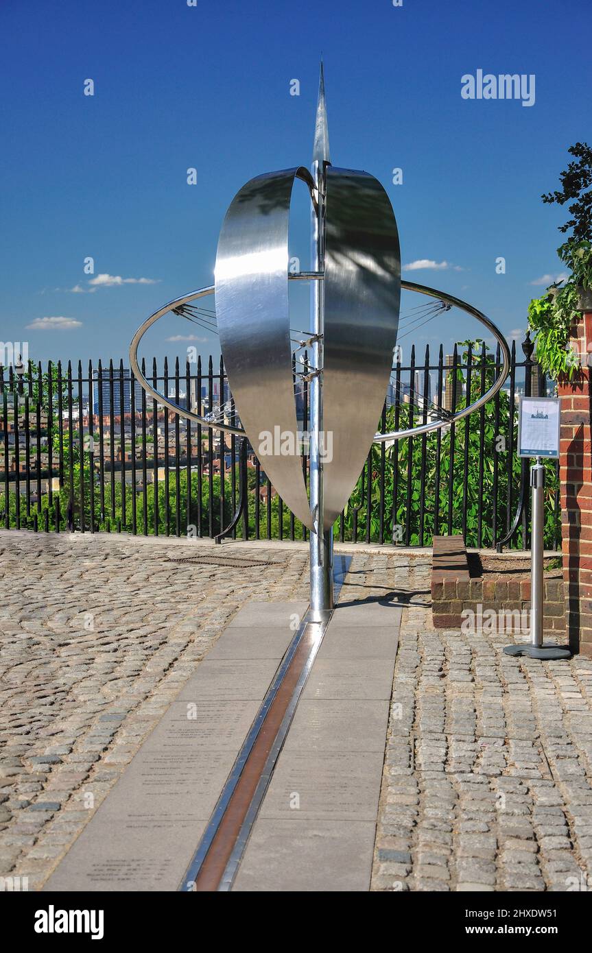 Meridian 0,0,0 Linea al Royal Observatory, Greenwich, London Borough of Greenwich, Greater London, England, Regno Unito Foto Stock