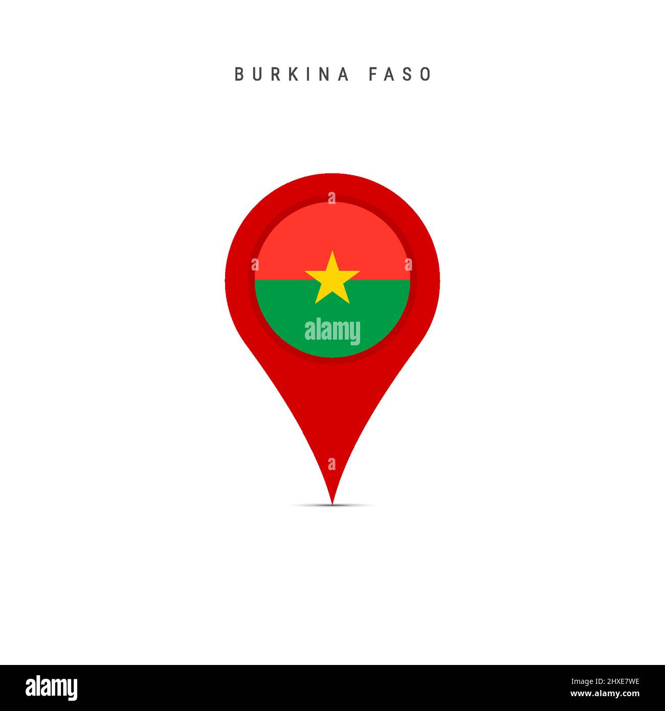 Marcatore mappa a goccia con bandiera del Burkina Faso. Flag volta superiore inserito nel pin della mappa di posizione. Illustrazione vettoriale piatta isolata su backgroun bianco Illustrazione Vettoriale