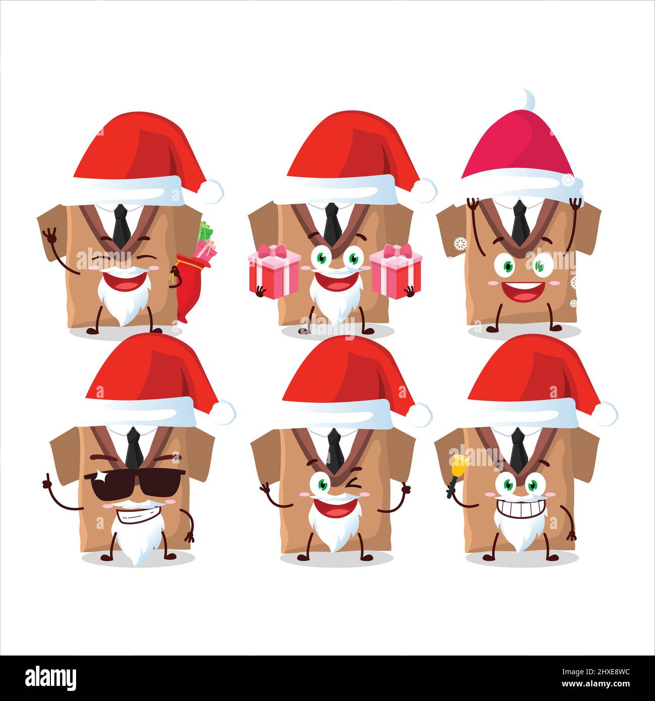 Emoticon Babbo Natale con personaggio cartoon marrone uniforme della scuola. Illustrazione vettoriale Illustrazione Vettoriale