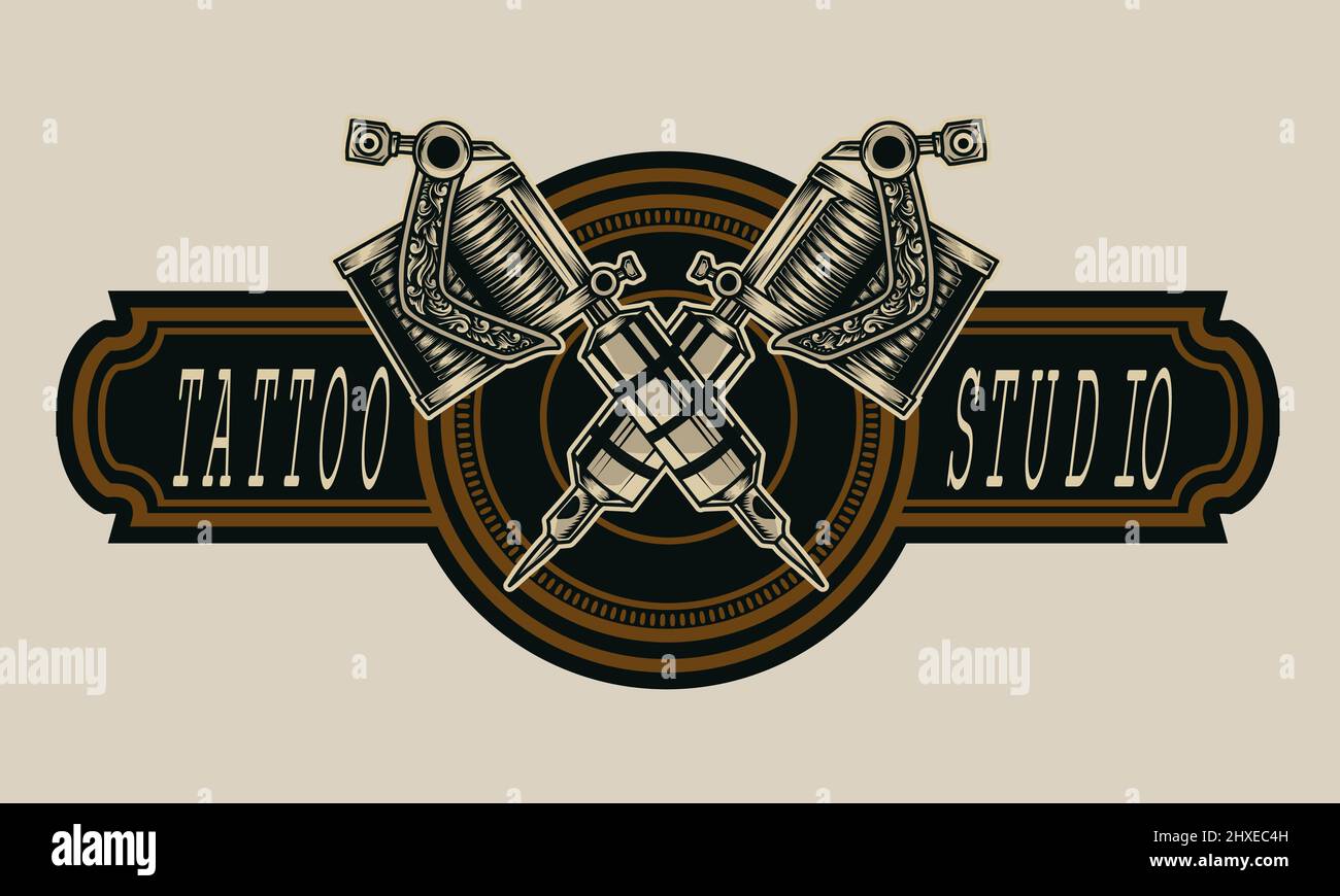 Logo retrò vintage tatuaggio studio Illustrazione Vettoriale