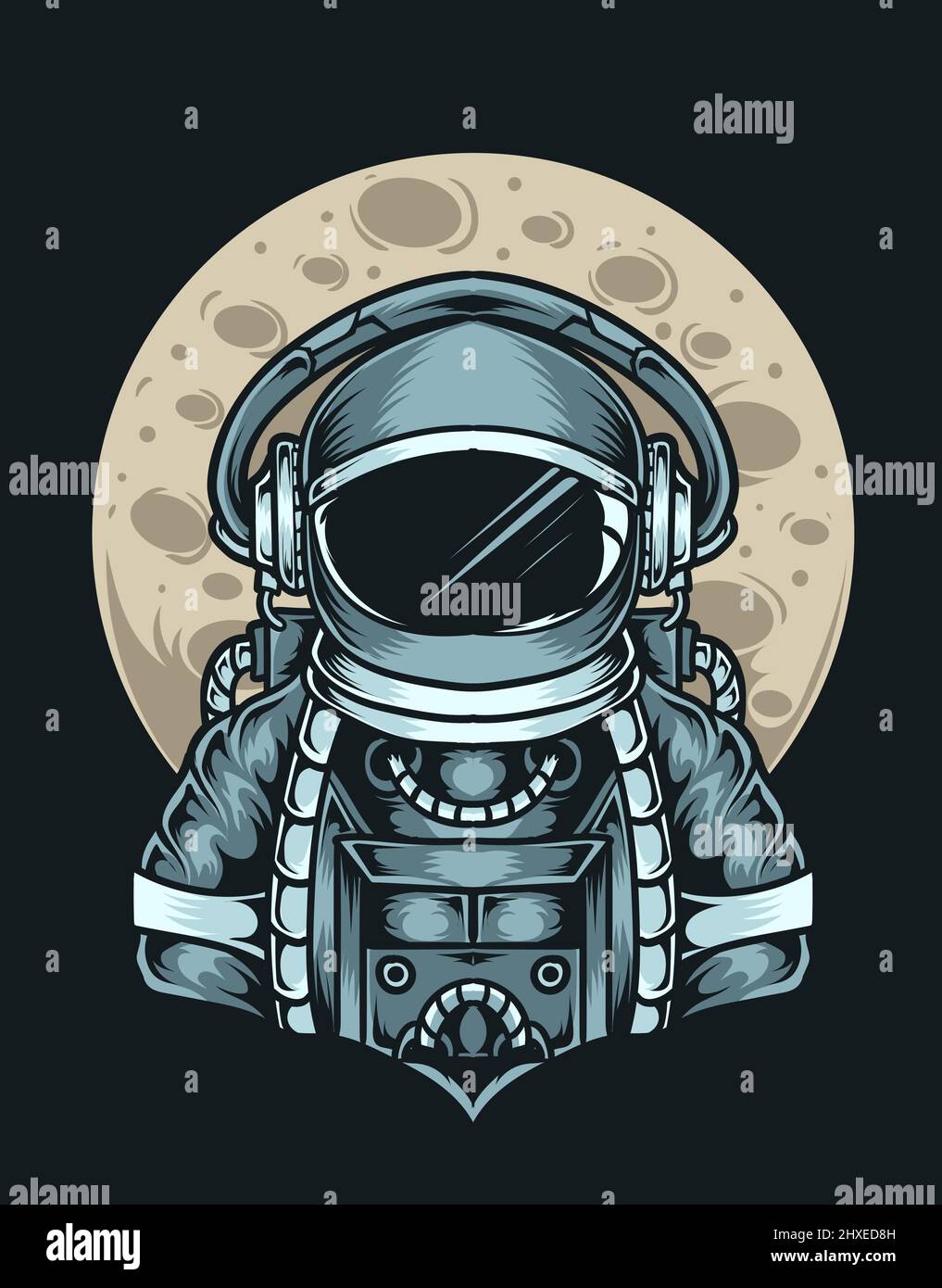 illustrazione astronauta con la luna Illustrazione Vettoriale