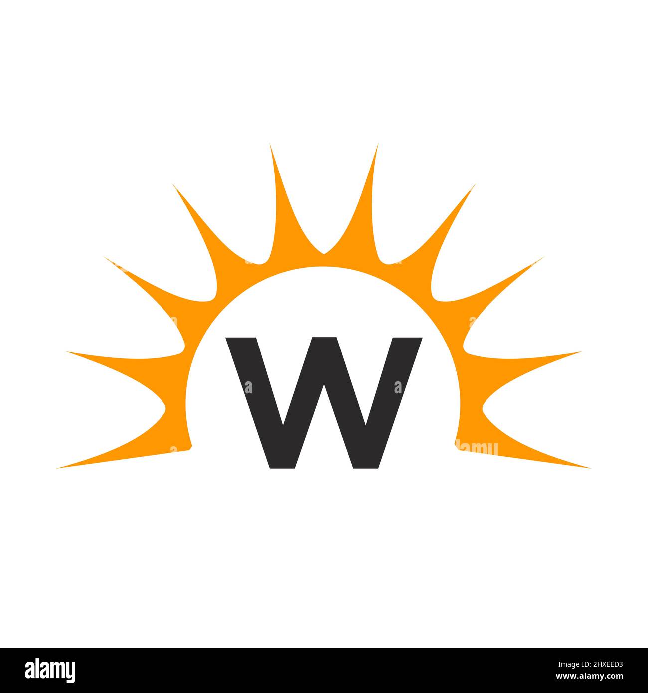 Logo Sun sulla lettera W. Sun Icon Vector Design con W Letter Template Illustrazione Vettoriale