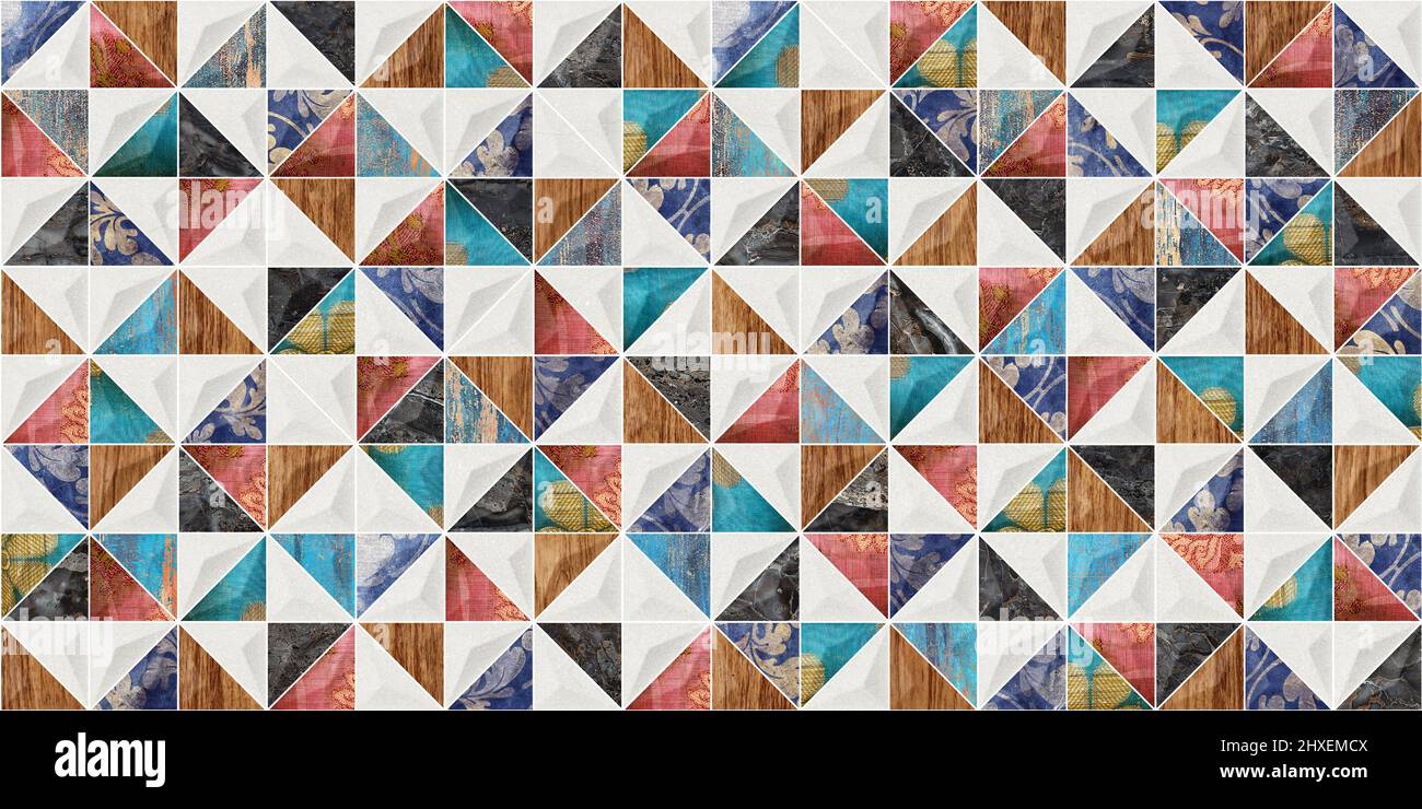 Decorazioni per piastrelle da parete digitali per la casa, design in ceramica, patchwork colorato senza cuciture in stile indiano, carta da parati, linoleum, tessuto, sfondo pagina web Foto Stock