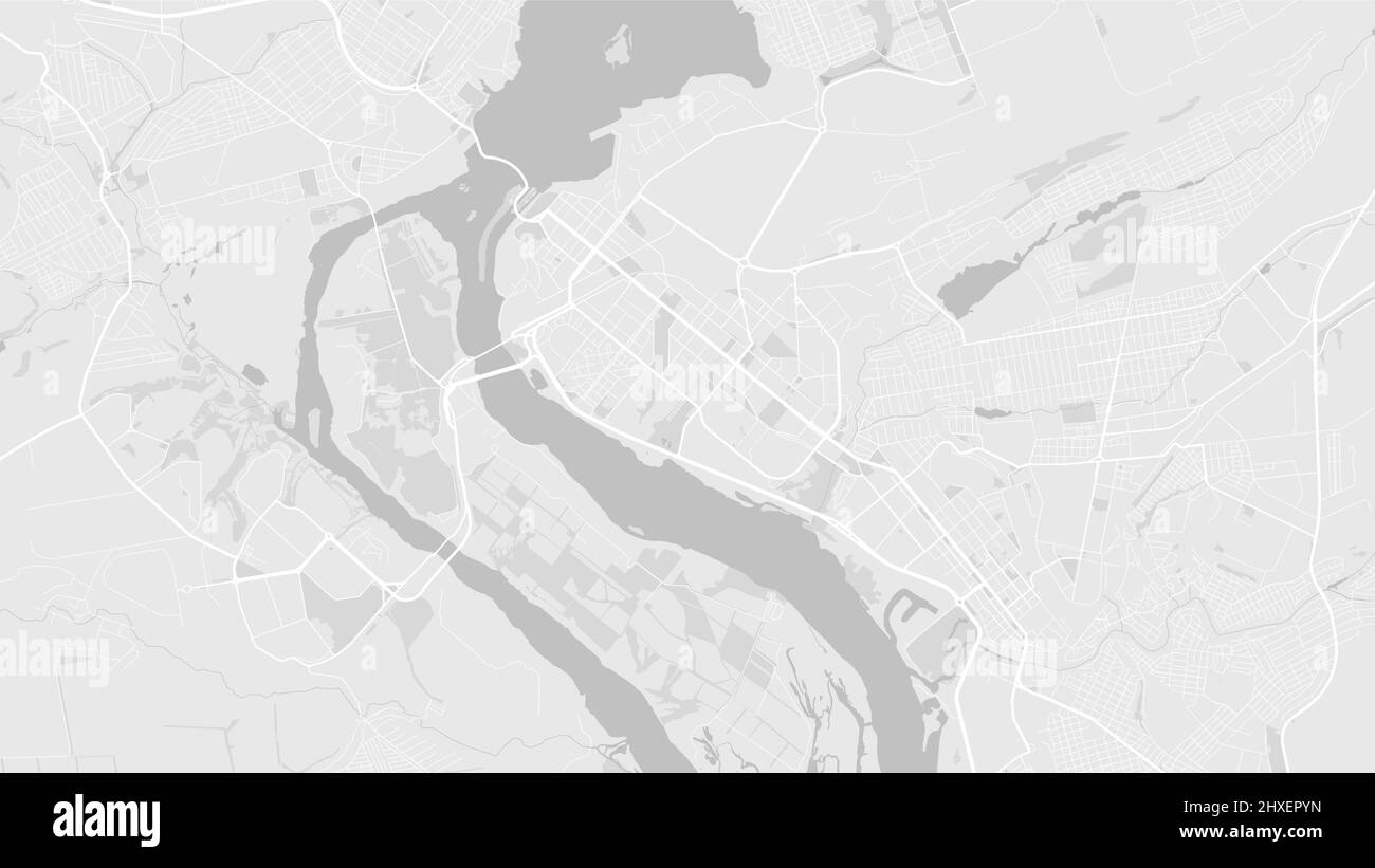 Bianco e grigio chiaro Zaporizhia città area vettore sfondo mappa, strade e acqua illustrazione. Formato widescreen, roadmap digitale con design piatto. Illustrazione Vettoriale