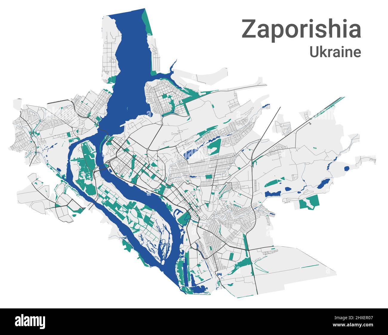 Mappa vettoriale Zaporizia. Mappa dettagliata dell'area amministrativa della città di Zaporizhia. Panorama urbano. Illustrazione vettoriale senza royalty. Mappa stradale con highwa Illustrazione Vettoriale