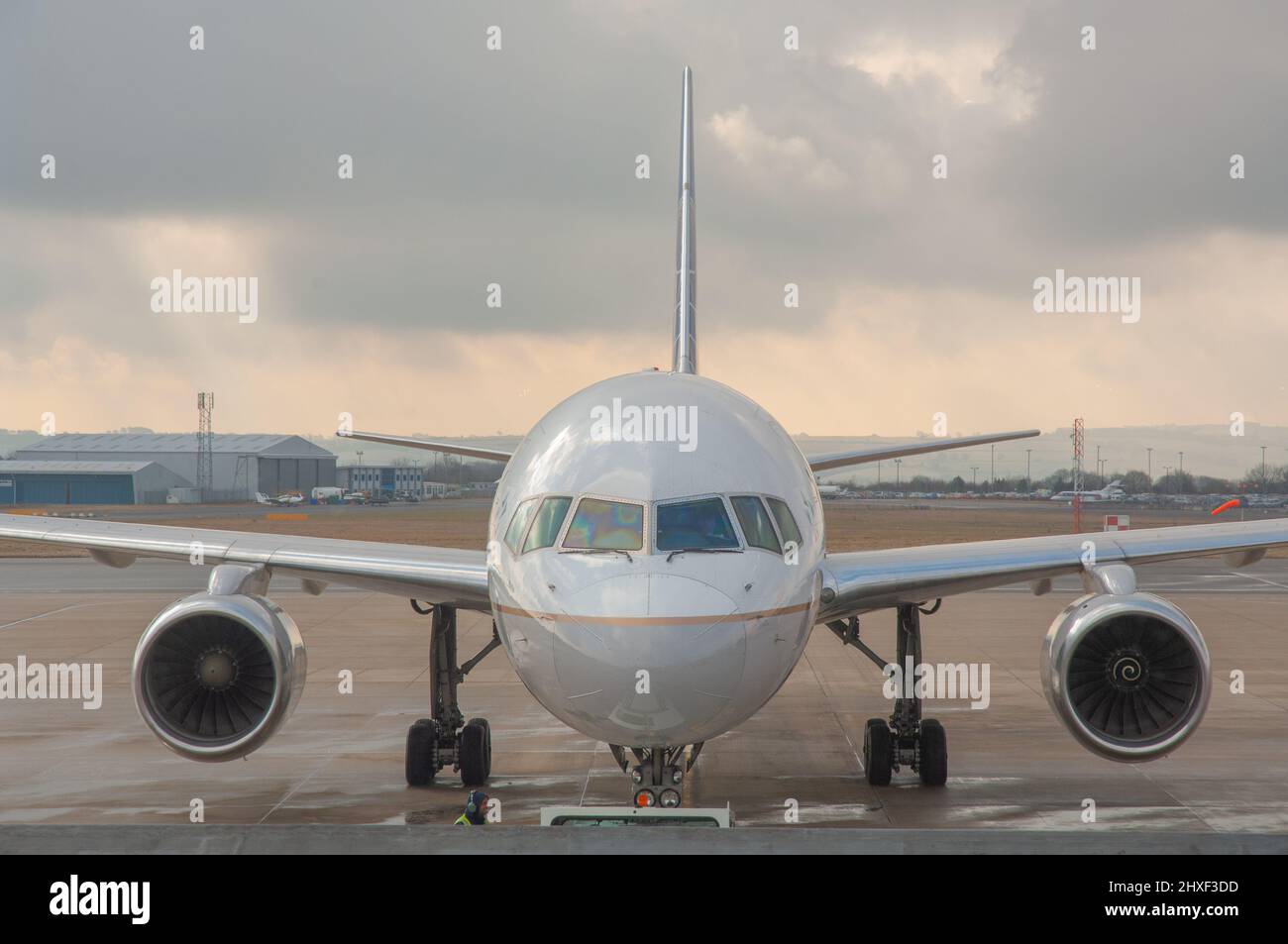 Continental Airlines in pista. Aeroporto di Bristol, Inghilterra, Regno Unito Foto Stock