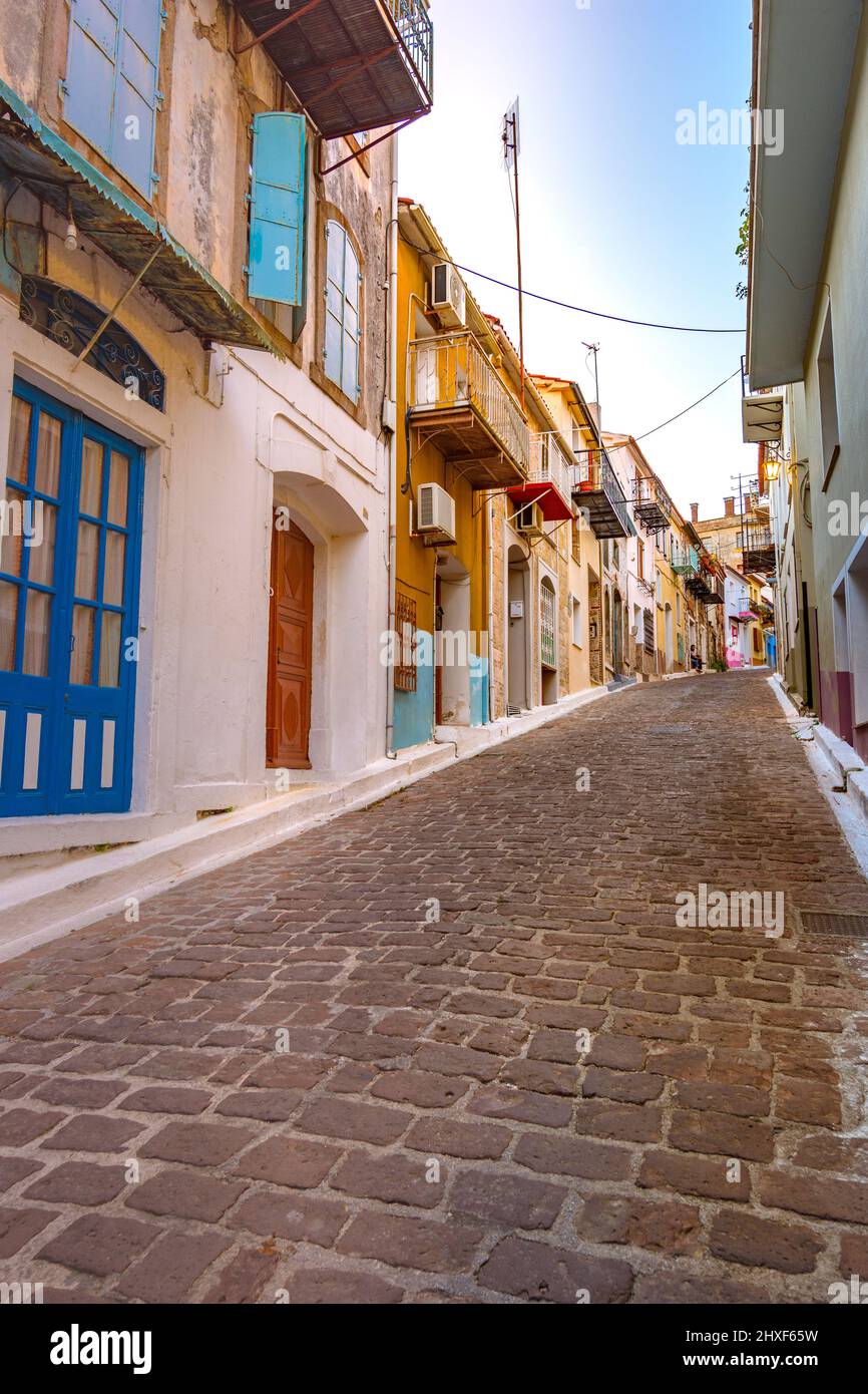 Agiasos è un tradizionale borgo medievale dell'isola di Lesbo, in Grecia Foto Stock
