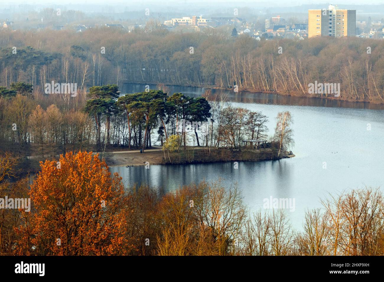 Sechs-seen-Platte a Duisburg-Wedau, Shelter al Wildforstersee Foto Stock