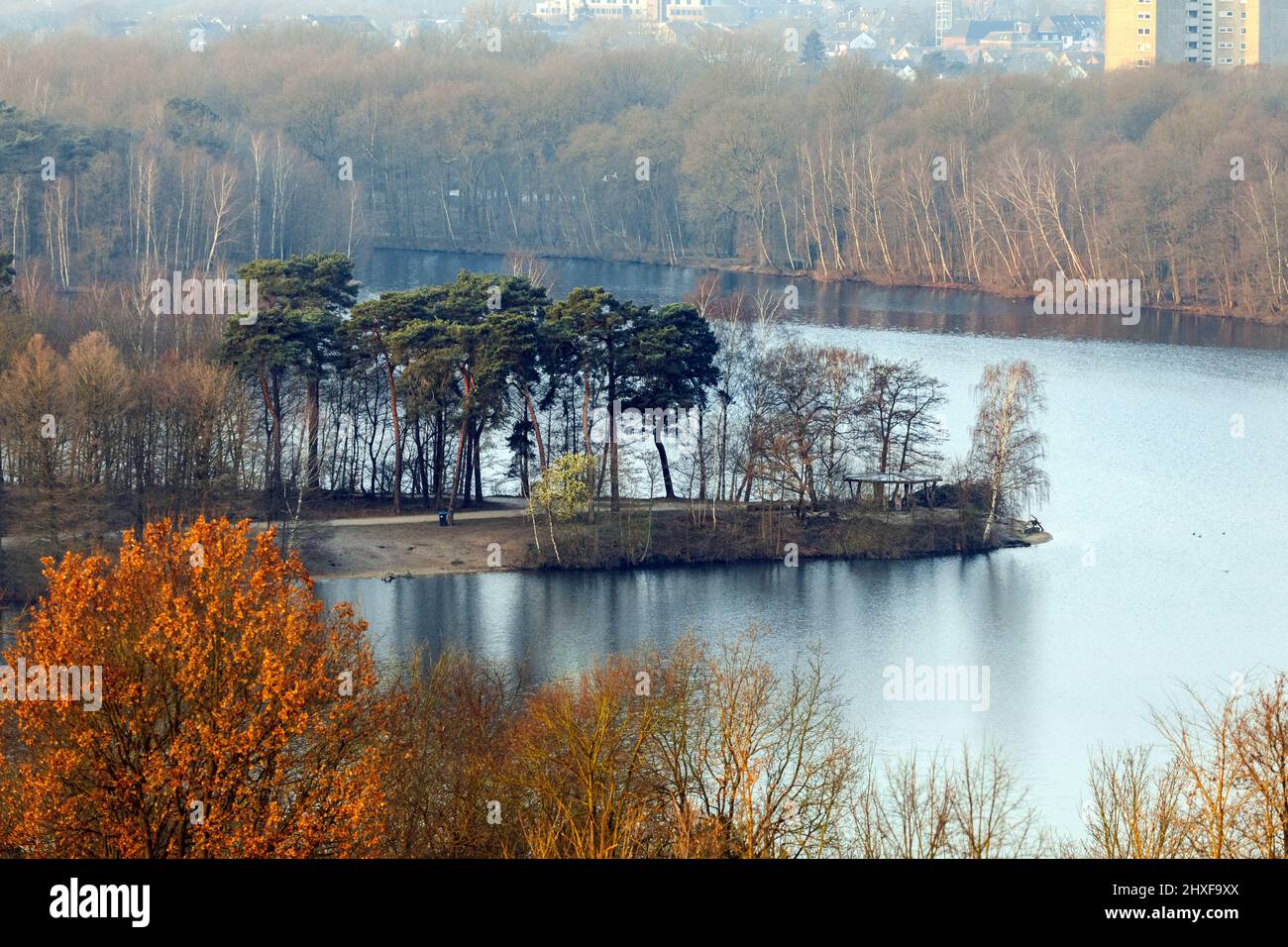 Sechs-seen-Platte a Duisburg-Wedau, Shelter al Wildforstersee Foto Stock